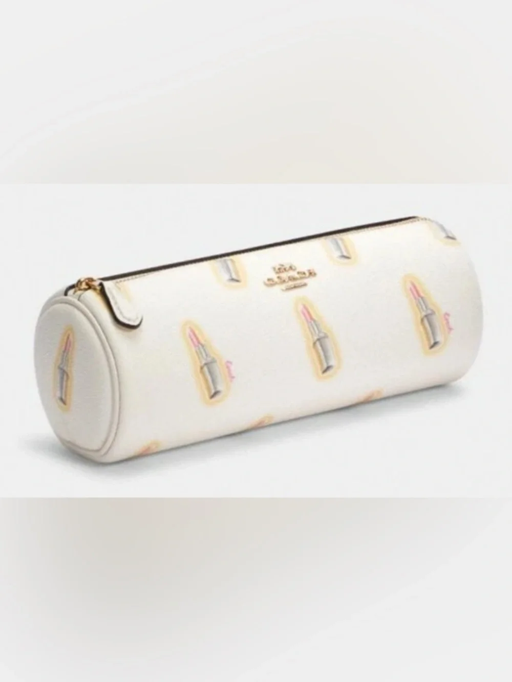Coach Cream Make-up Bag with Pink Lipstick Motif
